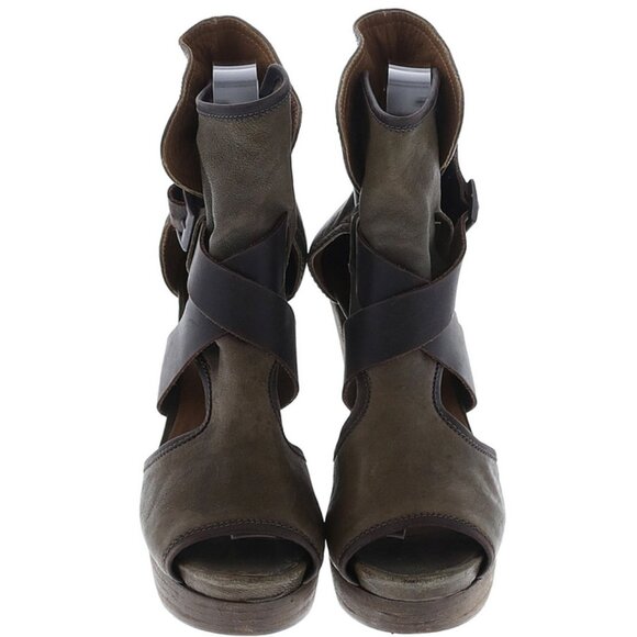 🐊 Chloe Leather Gladiator Heels | Wood Platform | Green Brown Strappy 38.5 - Picture 3 of 16